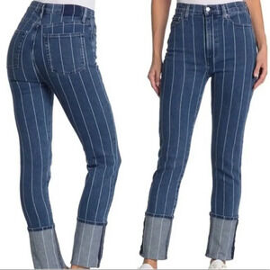 New Etica Finn Striped High Rise Straight Leg Cuffed Jeans